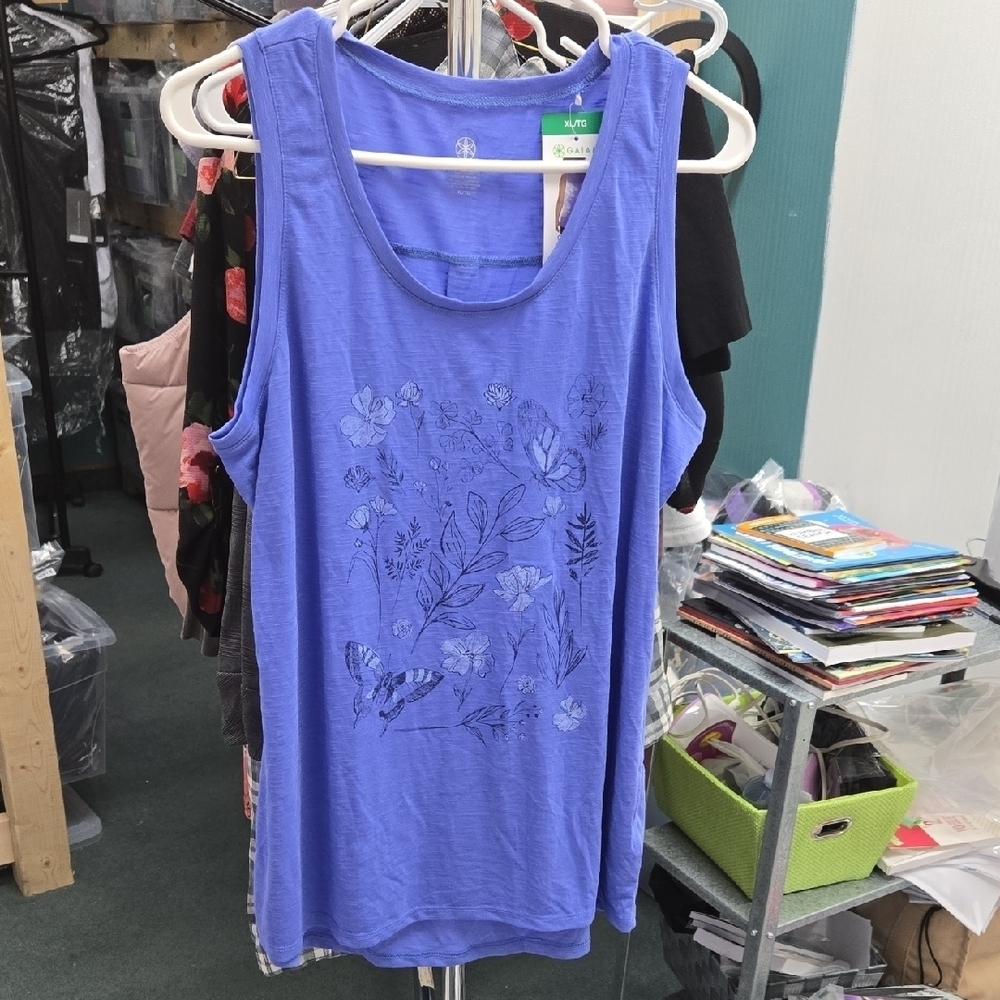 Gaiam Size XL Purple Blue Floral Print Tank Top